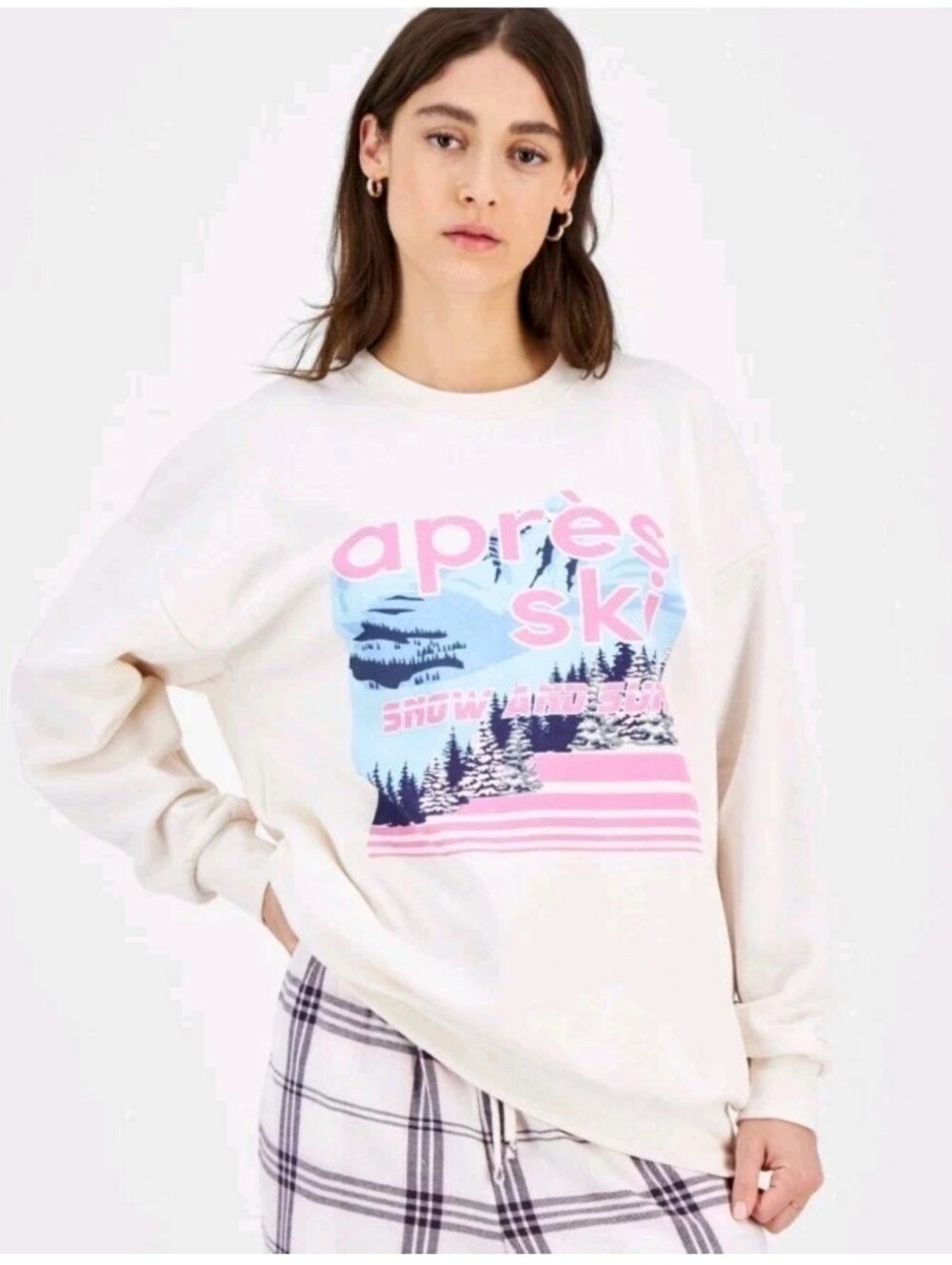 Apres Ski Snow And Sun Lounge Sweatshirt Woman Large Blush Pink Graphic Crewneck